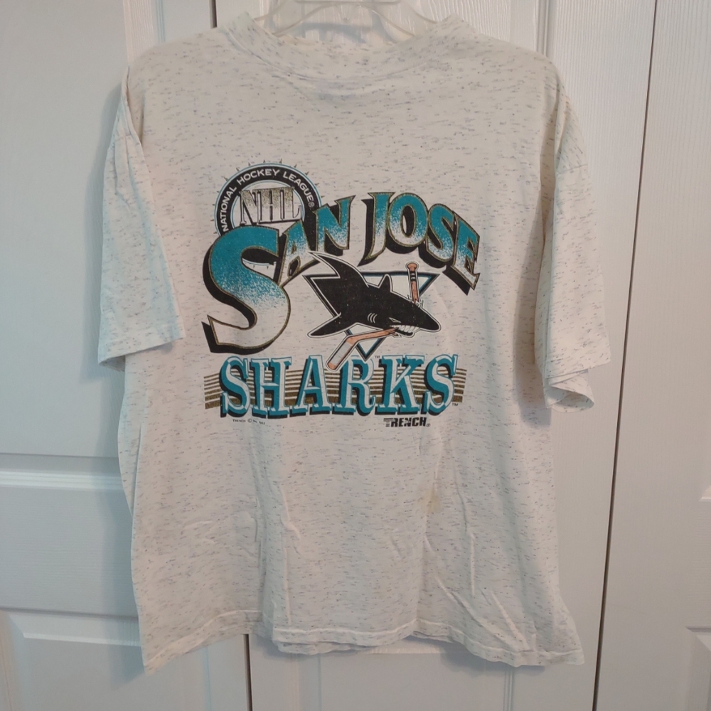 1992 San Jose Sharks Shirt Trench NHL Sz XL Heather Gray Single Stitch Vintage - Picture 5 of 7